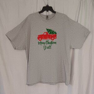 Gildan Merry Christmas Y'all Red Pick Up Truck Holiday Gray T Shirt Plus Size 2X